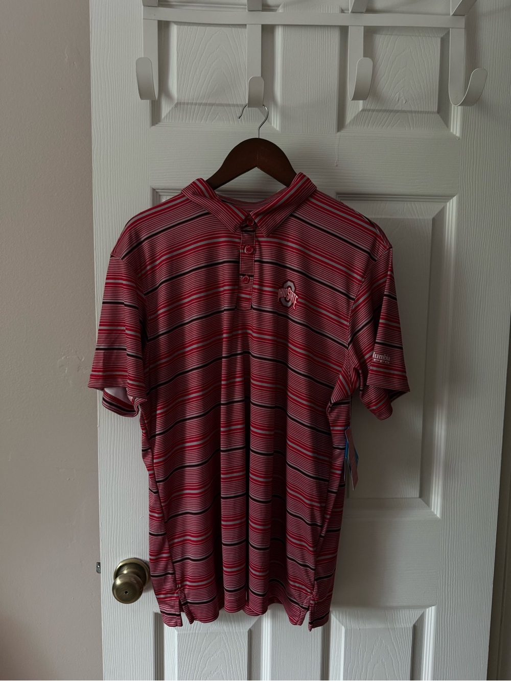 NWT Columbia Ohio State University Men’s Red Striped Polo Shirt Large